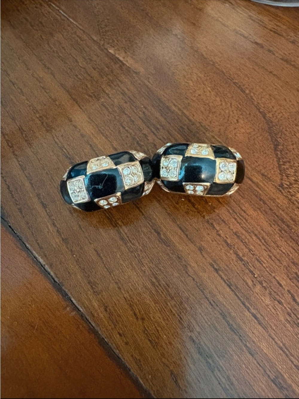 Gold-Tone Black Checkerboard Crystal Clip-On Earrings